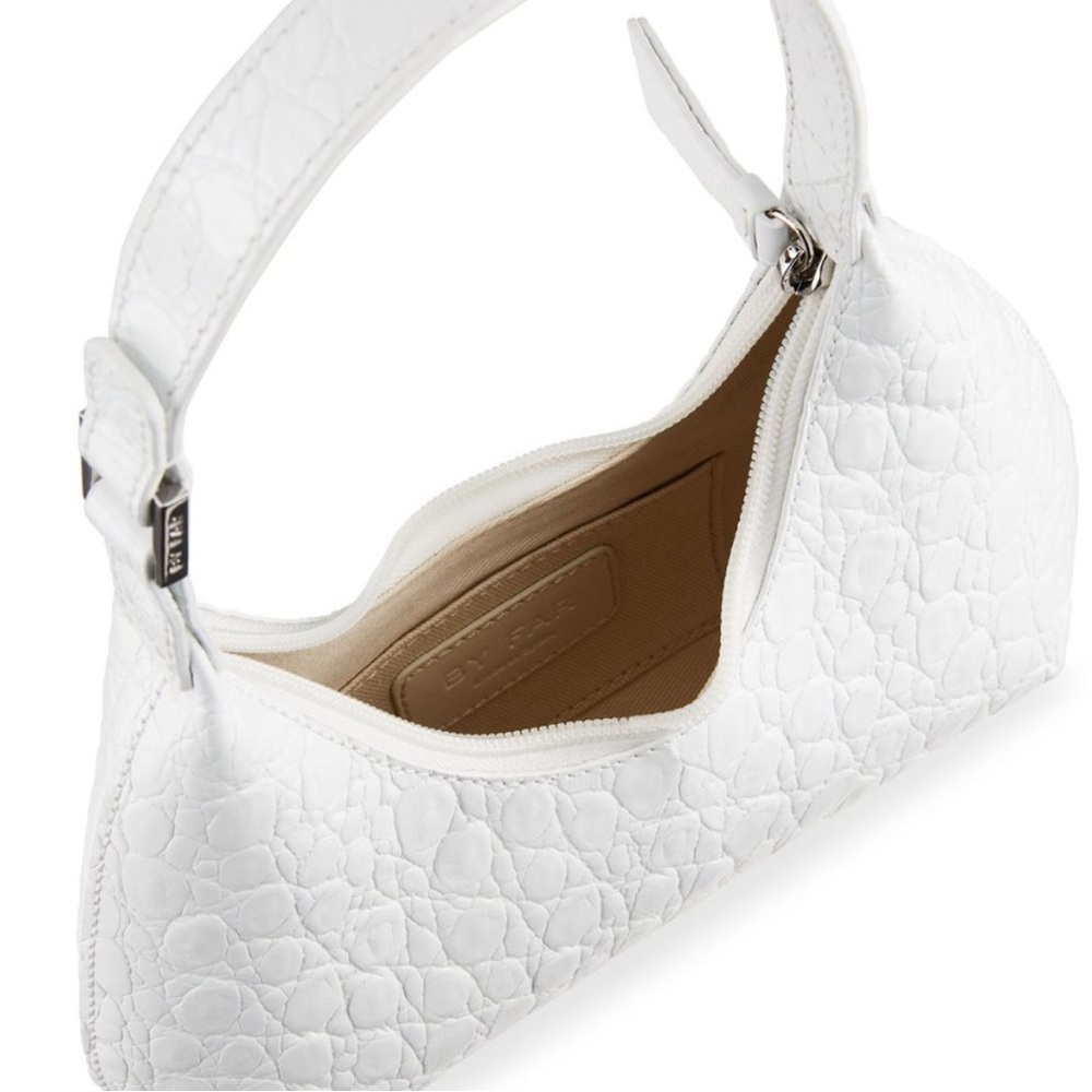 BY FAR Baby Amber Croc Embossed White Textured Shoulder Bag - Picture 2 of 14